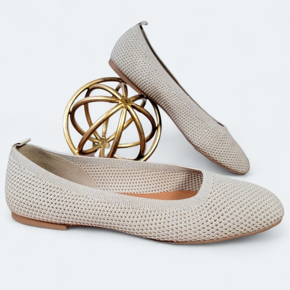 Lucky Brand Daneric Knit Flats Size 9 Cream Gold Ballet Flats Square Toe - Picture 1 of 16